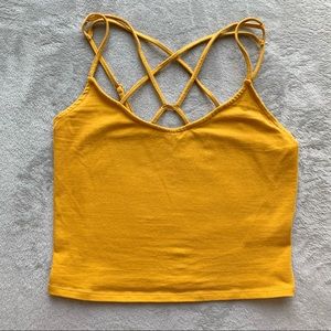 EXPRESS Mustard Strappy Crop Top Size XS 🌙